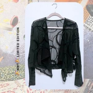 🎉NWT Black sheer open cardigan with velvet circle print